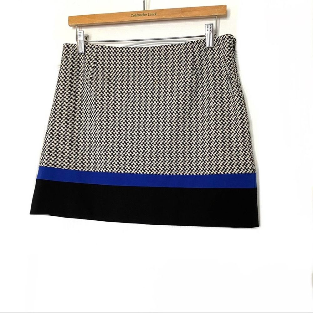 Tibi Black Blue White Geometric Print Knit Miniskirt Skirt 6 Cotton Stretch